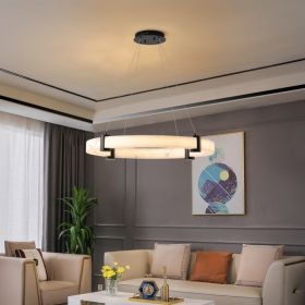 24-Inch Modern LED Ring Pendant Light – Marble Finish Adjustable Chandelier