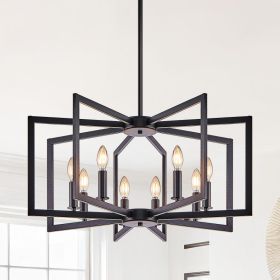 27-Inch Modern Black Geometric 8-Light Chandelier – Industrial Pendant Light