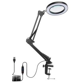 2-in-1 LED Magnifying Desk Lamp – 8X Magnifier, Clamp, 10 Brightness Levels & 3 Modes