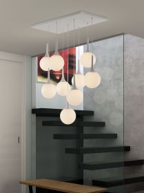 Epsilon 9-Light White Frosted Glass Globe Ceiling Lamp