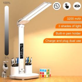 LED Desk Lamp Multifunction LCD Table Lamps With Calendar USB Dimmable Touch Night Light With Pens Holder Student Reading Office