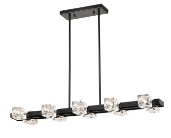 10-Light Black Farmhouse Rectangle Chandelier with Crystal Accents