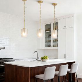 Gold Modern Pendant Light with Frosted Glass Shade & Adjustable Height
