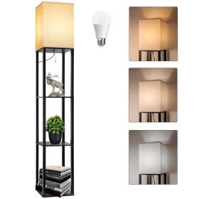 63" Shelf Floor Lamps with Shelves for Living Room Bedroom Office Wood Modern Standing Lamps Black