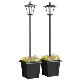 2-Pack 63-Inch Solar Lamp Posts with Planter and Dusk-to-Dawn LED