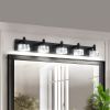 Modern 5-Light Matte Black LED Vanity Light with Crystal Glass Shades