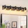 Modern 5-Light Black Bathroom Vanity Light with Clear Globe Glass Shades