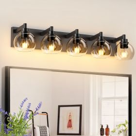 Modern 5-Light Black Bathroom Vanity Light with Clear Globe Glass Shades