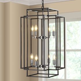 18" Modern 8-Light Black & Chrome Geometric Pendant Chandelier, Industrial Metal Frame