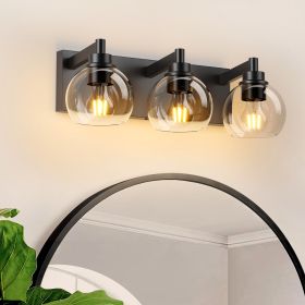 Modern 3-Light Matte Black Bathroom Vanity Light with Clear Glass Shades