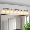 52-Inch 8-Light Bathroom Vanity Light – Brushed Nickel with Frosted Glass Shades