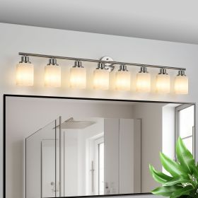 52-Inch 8-Light Bathroom Vanity Light – Brushed Nickel with Frosted Glass Shades