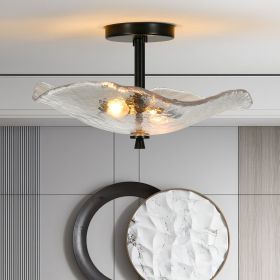 Flush Mount Ceiling Light with Water Ripple Glass Shade – Indoor & Outdoor
