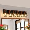 38" Industrial 6-Light Vanity Light – Black Cage with Wood Accents
