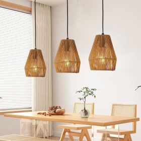 Set of 3 Rustic Hemp Rope Pendant Lights – Farmhouse Hanging Fixtures
