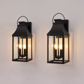 20" Outdoor Wall Lights 2-Pack – 2-Light Modern Black Porch Lantern Sconces