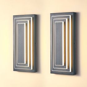 15.7" 3-Tier LED Outdoor Wall Lights 2-Pack – Black Waterproof Modern Sconces
