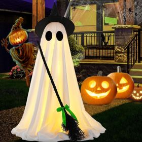 Halloween Decorations Indoor Outdoor, Spooky Ghost Halloween Decor with Witch Broom