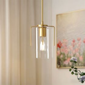 Farmhouse Gold 1-Light Pendant with Clear Glass Shade – Adjustable Kitchen Island Light