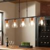 5-Light Linear Kitchen Island Chandelier with Clear Glass Shades & Wood Grain Accent