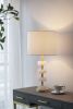 26" White Marble Table Lamp with Brass Accents & Fabric Drum Shade