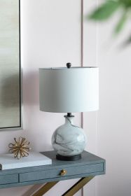 Sarris 23" White & Grey Swirled Glass Table Lamp with Linen Shade