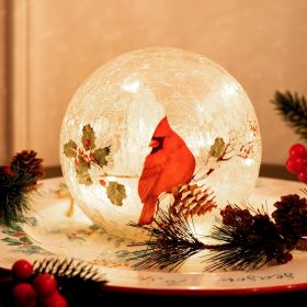 Glass Globe Cardinal Christmas Lamp – LED Crackle Ball with Snowflake & Timer
