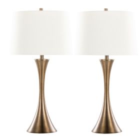 Lenuxe 29" Matte Golden Bronze Table Lamps with Off-White Linen Shades – Set of 2