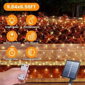9.84x6.56FT 192LED Solar Christmas Net Lights Outdoor Bush Lights Dimmable IP44 Waterproof with 8 Modes Remote Timer Memory Function for Holiday