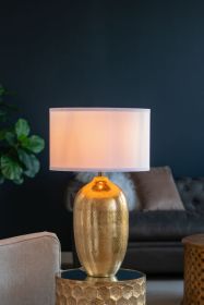 31-Inch Gold Aluminum Urn Table Lamp with White Fabric Shade