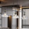 45" Industrial 3-Light Pendant Chandelier – Black Frame & Clear Glass Shades