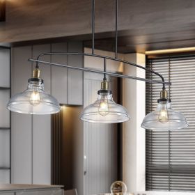 45" Industrial 3-Light Pendant Chandelier – Black Frame & Clear Glass Shades