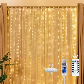 300-LED Warm White Fairy Curtain Lights with Remote – 9.8 × 9.8 Ft