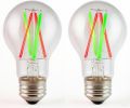 3CCT LED Bulbs 60W Equivalent – Red, Green & White E26 A19, 2-Pack