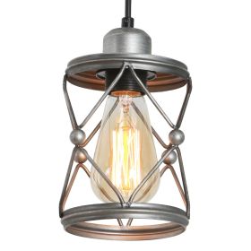Industrial Mini Cage Pendant Light – Silver Gray Rustic Farmhouse Fixture