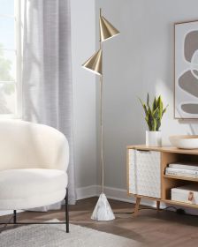 65" Brushed Gold Metal Floor Lamp with White Faux Marble Base – Modern Standing Light