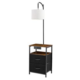 Floor Lamp with Table, 2-Tier End Table with 2 Drawers and 3 Color Temperature Lighting