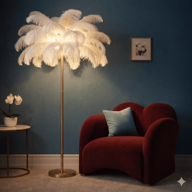 Luxury Ostrich Feather Floor Lamp, 160cm Tall Modern Standing Light with 58+ Extra-Full 45cm Lengthened Feathers, 3-Color G4 LED Bulbs