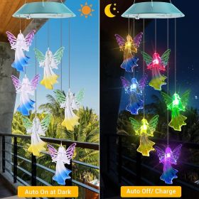 Solar Wind Chimes, Color Changing Angel Wind Chimes, LED Decorative Mobile, Gifts for Mom Grandma, Waterproof Outdoor Decorative Lights for Garde