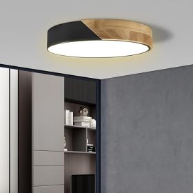 Led Ceiling Light Flush Mount: 12 Inch 24W Bedroom Light Fixture with Round Wood Modern Black Flat Overhead Minimalist Ceiling Lamps for Kitchen