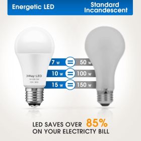 LED Light Bulbs, 3 Way LED Light Bulbs 50 100 150W Equivalent, Three Way A19 Light Bulbs E26 Medium Base, Daylight White