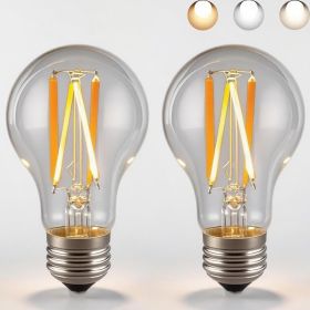 3 Color Temperature LED Bulb E26 Medium Base 60W Equivalent, 2700K Warm White and 6000K Daylight Color Changing Light Bulb 3CCT A19 LED 6W Clear Glass