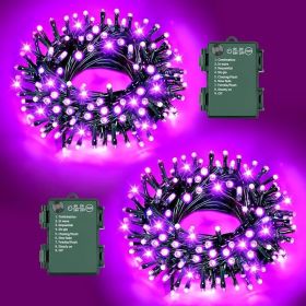 Purple Lights Halloween Lights String Total 100LED Battery Operated Outdoor 8 Modes with Timer 16.4Ft*2, 50LED*2 Waterproof Indoor for Halloween