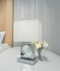 22-Inch Chrome Square Crystal Table Lamp with Night Light, USB Port & Power Outlet