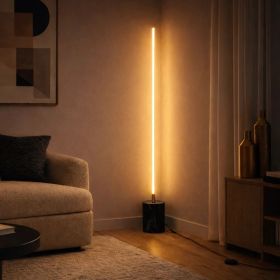 64-Inch Prism Brassed Gold LED Floor Lamp with Faux Marble Base