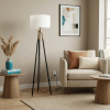 Sway Brassed Gold Floor Lamp with On/Off Switch Triple Legs White Fabric Shade