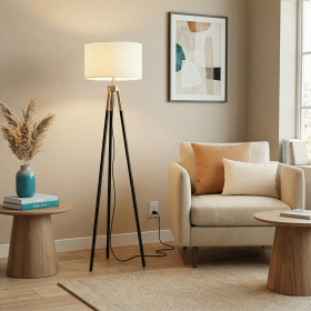 Sway Brassed Gold Floor Lamp with On/Off Switch Triple Legs White Fabric Shade