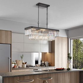 Rectangular Crystal Chandelier – Modern Adjustable E12 Hanging Light