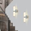 Set of 2 Modern Marble & Chrome Vertical Wall Sconces