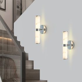 Set of 2 Modern Marble & Chrome Vertical Wall Sconces